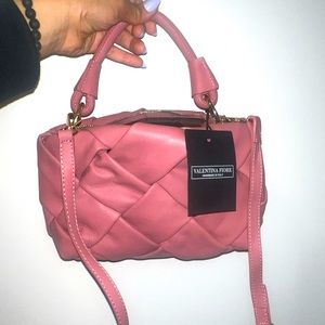 Valentina Fiore Rose Blush Leather Purse Woven Crossbody Handmade in Italy